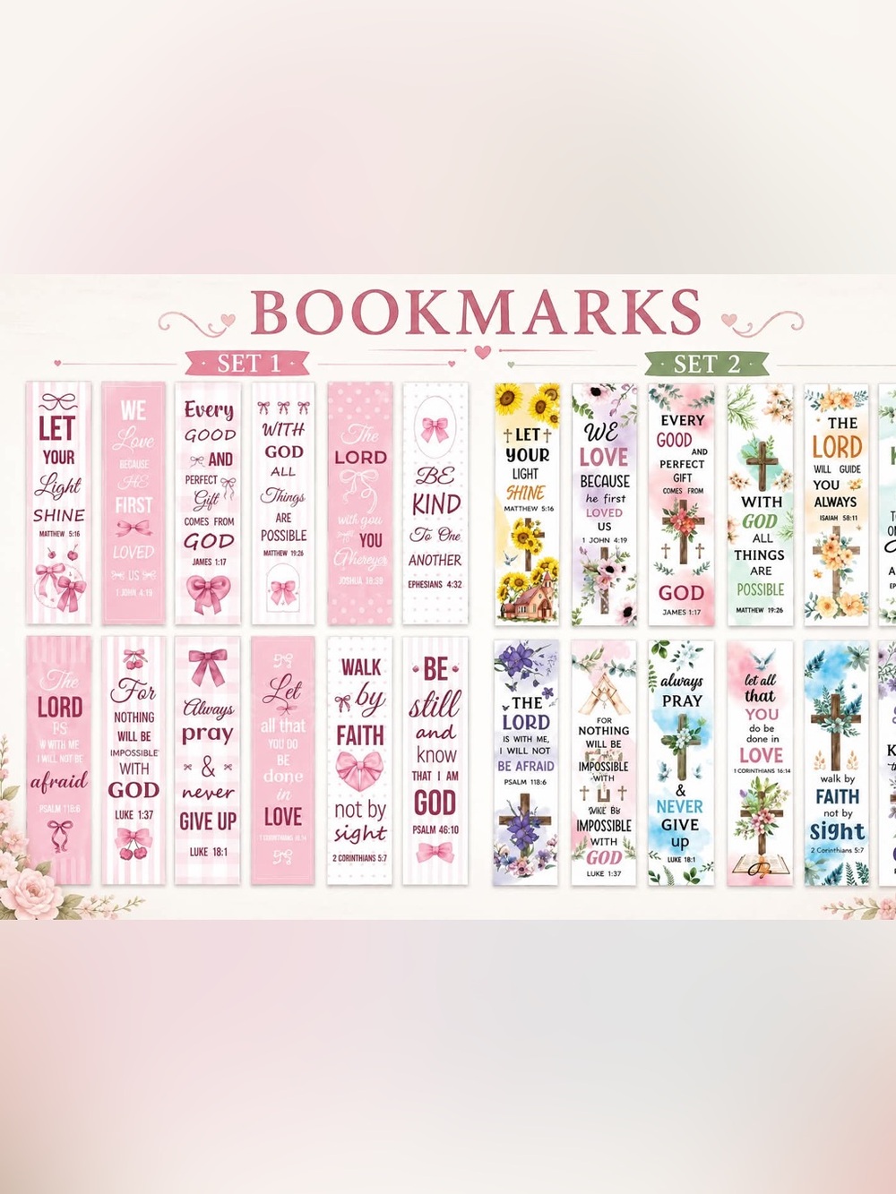 Keychains & Bookmarks Set - Pink, White, Green Accents - Picture 2 of 5
